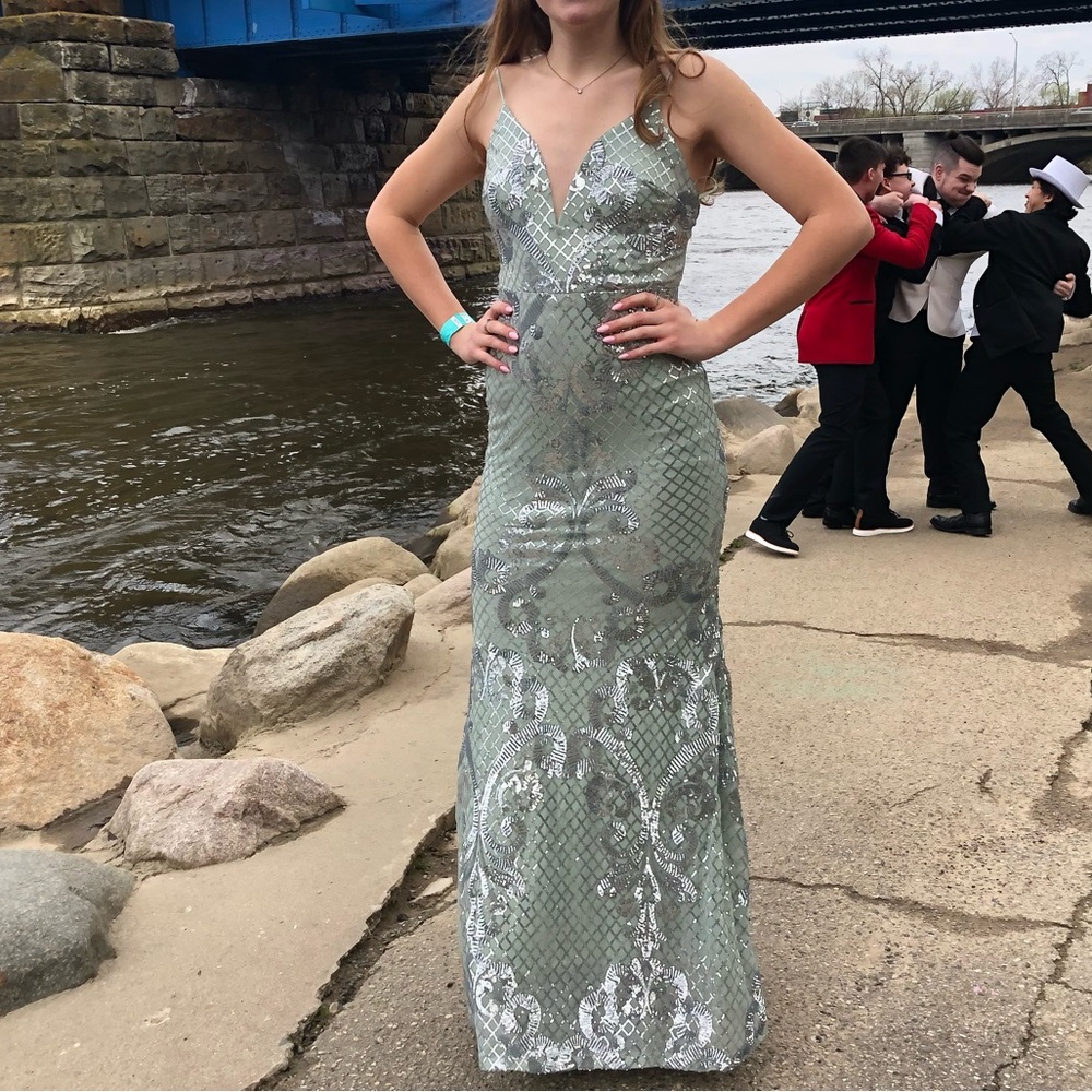 Beaded Mint Green Prom Dress